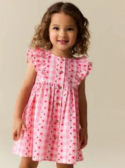 Roze gingham - Double Ruffle Sleeve Dress (3mths-8yrs)