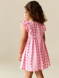 Roze gingham - Double Ruffle Sleeve Dress (3mths-8yrs)