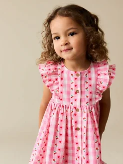 Roze gingham - Double Ruffle Sleeve Dress (3mths-8yrs)