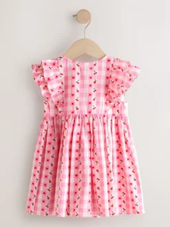 Roze gingham - Double Ruffle Sleeve Dress (3mths-8yrs)