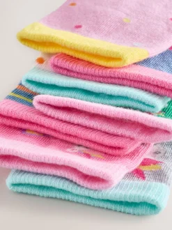 Roze, groen en blauw - 7 Paar enkelsokken met hoog katoengehalte en eenhoorn