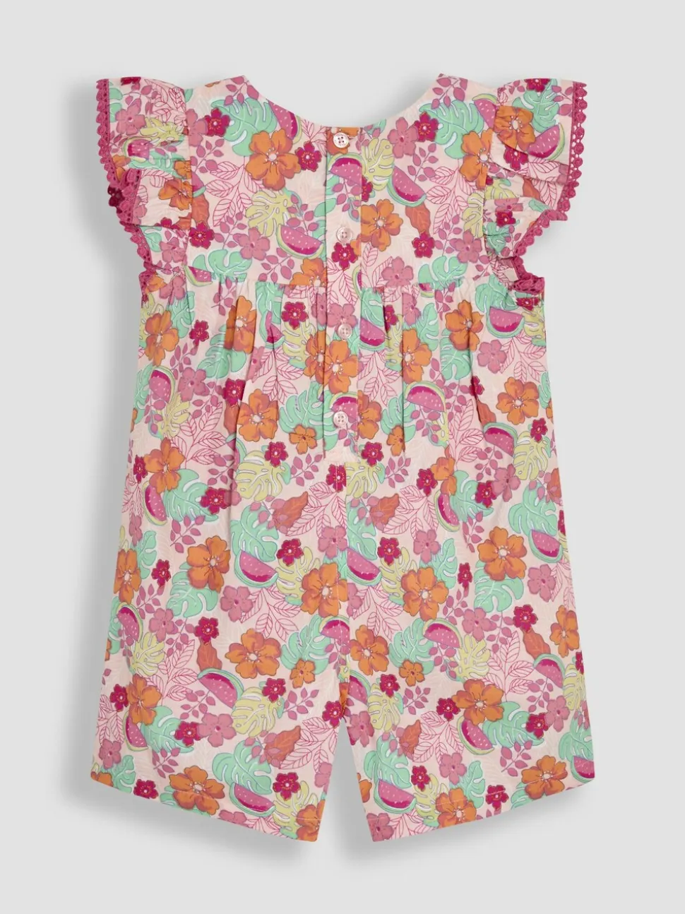 Roze jungle bloemenprint - JoJo Maman Bébé Speelpakje van 100% katoen met ruchemouwen