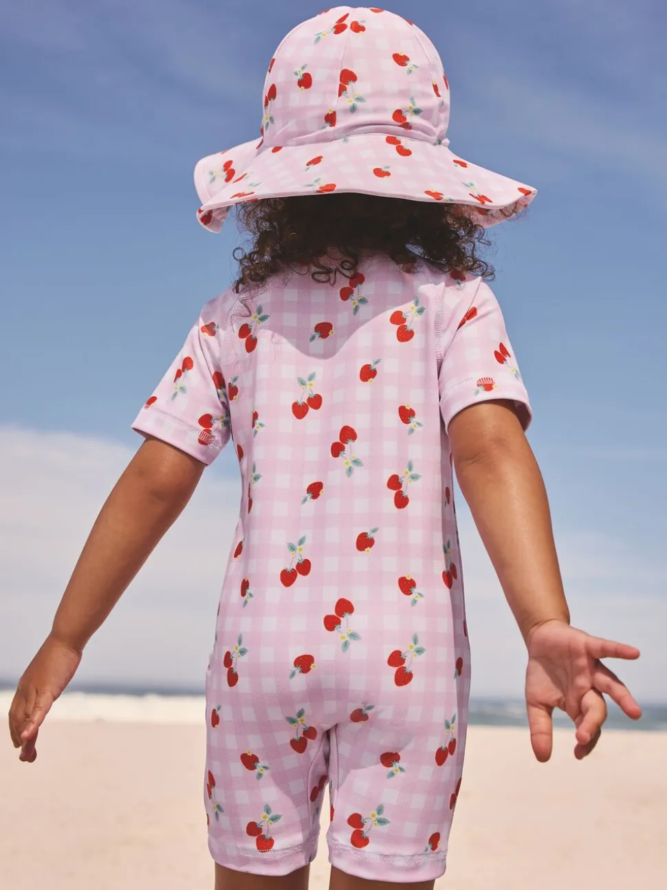 Roze kersen geruit - Zonbeschermend badpak (3 mnd-10 jr)