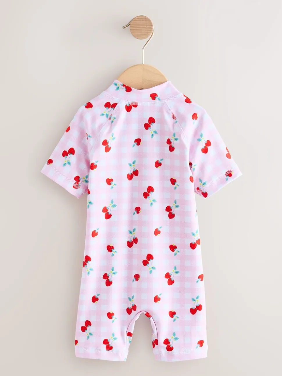 Roze kersen geruit - Zonbeschermend badpak (3 mnd-10 jr)