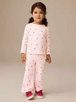 Roze kersenharten - Geribbelde flare legging (3 mnd-7 jr)