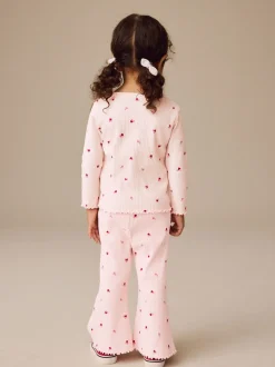 Roze kersenharten - Geribbelde flare legging (3 mnd-7 jr)