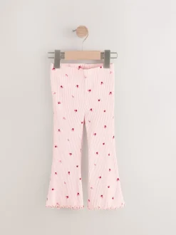 Roze kersenharten - Geribbelde flare legging (3 mnd-7 jr)