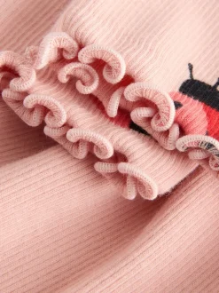 Roze lieveheersbeestje - Geribbelde jurk met lange mouwen (3mnd-7jr)