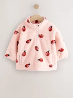 Roze lieveheersbeestje - Half Popper Fleece (3mnd -7jr)