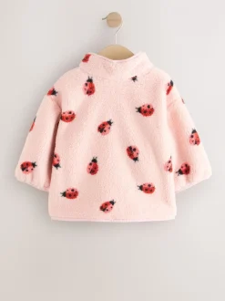 Roze lieveheersbeestje - Half Popper Fleece (3mnd -7jr)