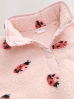 Roze lieveheersbeestje - Half Popper Fleece (3mnd -7jr)