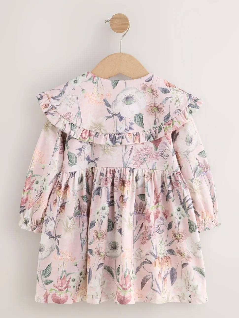Roze met bloemenprint - Jurk met lange mouwen en kraag (3mnd-7jr)