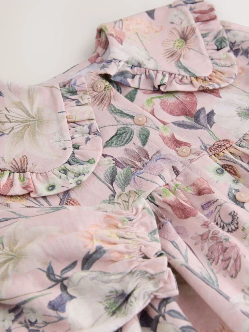 Roze met bloemenprint - Jurk met lange mouwen en kraag (3mnd-7jr)