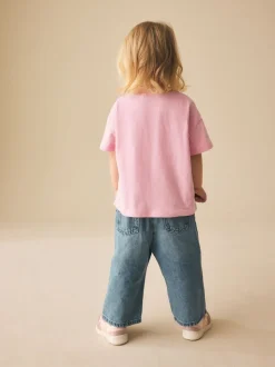 Roze met bloemenprint - Short Sleeve Embroidered T-Shirt (3mths-7yrs)