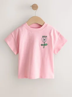 Roze met bloemenprint - Short Sleeve Embroidered T-Shirt (3mths-7yrs)