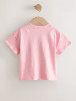 Roze met bloemenprint - Short Sleeve Embroidered T-Shirt (3mths-7yrs)