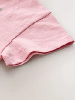 Roze met bloemenprint - Short Sleeve Embroidered T-Shirt (3mths-7yrs)