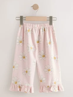Roze met bloemenprint - Wide Leg Frill Trousers (3mths-7yrs)