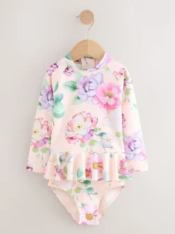 Roze met bloemenprint - Zonbeschermende zwemset (3 mnd-7 jr)