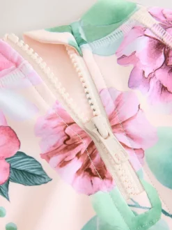 Roze met bloemenprint - Zonbeschermende zwemset (3 mnd-7 jr)