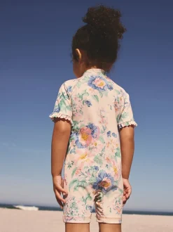 Roze met bloemenprint - Zonbeschermend badpak (3 mnd-10 jr)