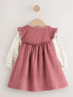 Roze met borduursel - Set van corduroy pinafore, bodysuit met lange mouwen en maillot voor baby's (0mnd-2jr)