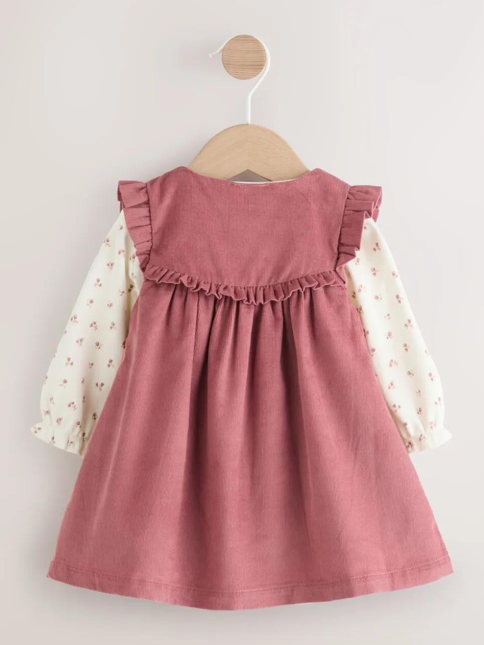 Roze met borduursel - Set van corduroy pinafore, bodysuit met lange mouwen en maillot voor baby's (0mnd-2jr)