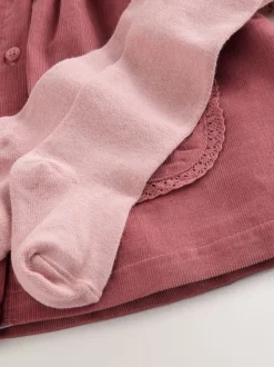 Roze met borduursel - Set van corduroy pinafore, bodysuit met lange mouwen en maillot voor baby's (0mnd-2jr)