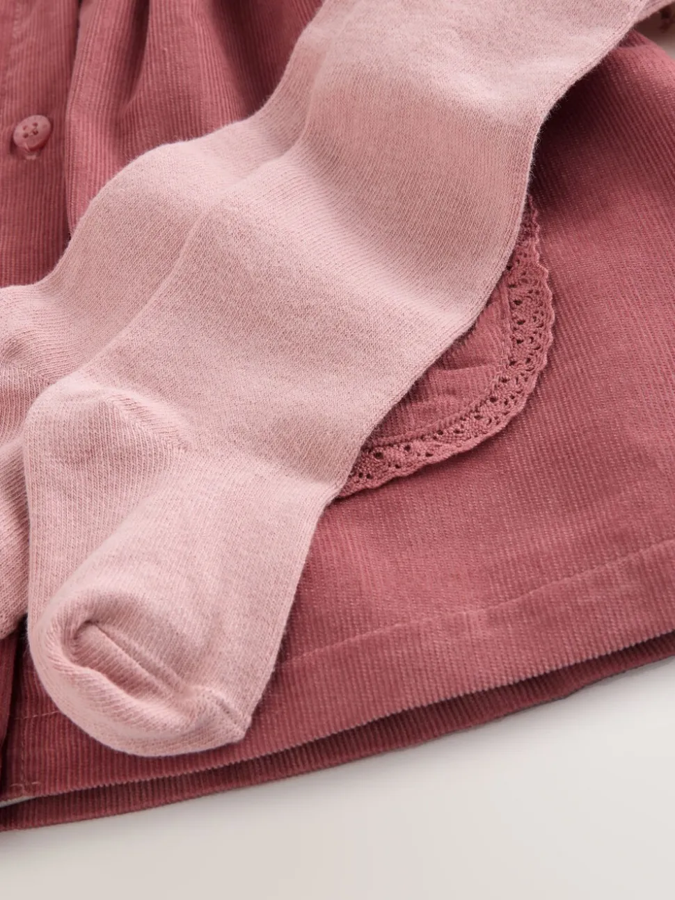 Roze met borduursel - Set van corduroy pinafore, bodysuit met lange mouwen en maillot voor baby's (0mnd-2jr)