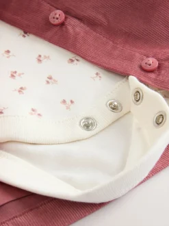 Roze met borduursel - Set van corduroy pinafore, bodysuit met lange mouwen en maillot voor baby's (0mnd-2jr)