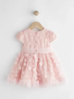 Roze met 3D-bloemen - Feestelijke babyjurk (0 mnd-2 jr)
