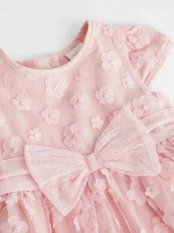 Roze met 3D-bloemen - Feestelijke babyjurk (0 mnd-2 jr)