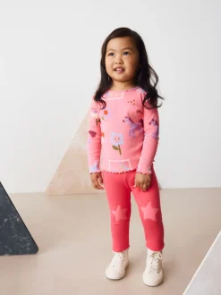 Roze met eenhoornprint - Geribbeld T-shirt met lange mouwen (3mnd-7jr)