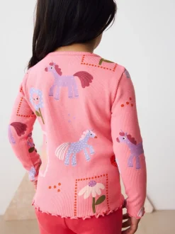 Roze met eenhoornprint - Geribbeld T-shirt met lange mouwen (3mnd-7jr)