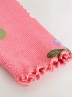 Roze met eenhoornprint - Geribbeld T-shirt met lange mouwen (3mnd-7jr)