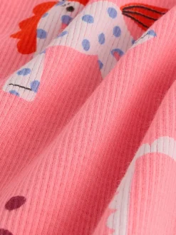Roze met eenhoornprint - Geribbeld T-shirt met lange mouwen (3mnd-7jr)