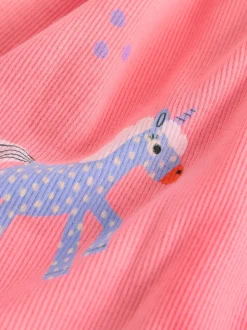 Roze met eenhoornprint - Geribbelde jurk met lange mouwen (3mnd-7jr)