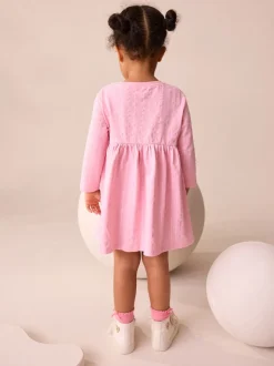Roze met eenhoornprint - Jurk met lange mouwen en versiering (3mnd -7jr)