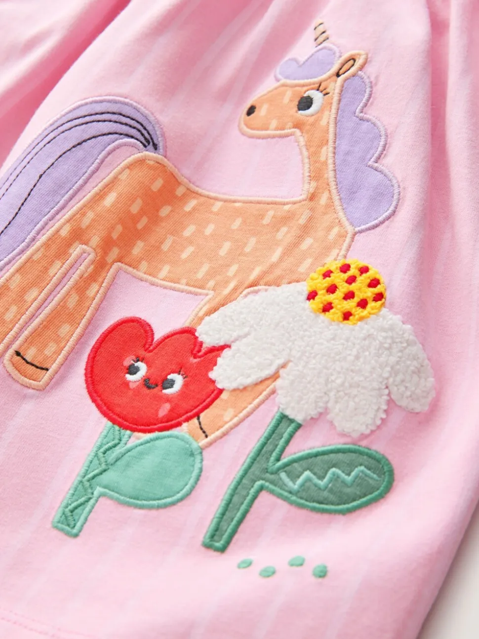 Roze met eenhoornprint - Jurk met lange mouwen en versiering (3mnd -7jr)
