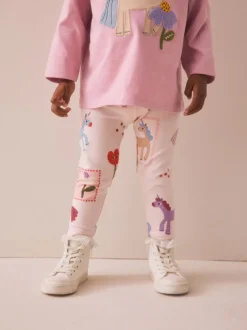 Roze met eenhoornprint - Verpakking van 3 leggings (3 mnd-7 jr)