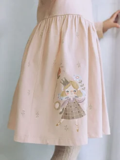 Roze met elfjes - Jurk met lange mouwen en versiering (3mnd -7jr)