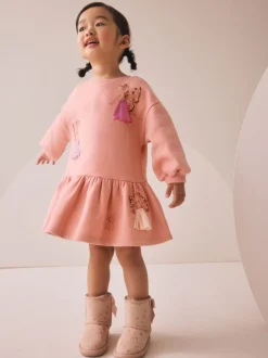 Roze met elfjes - Sweaterjurk met verlaagde taille (3mnd-7jr)