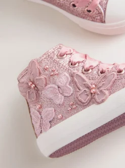 Roze met glittervlinderprint - Hoge sneakers