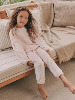Roze met hart van lovertjes - Behaaglijke fleece pyjama (9 mnd-16 jr)