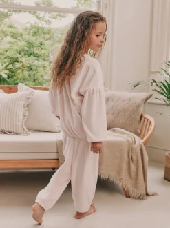 Roze met hart van lovertjes - Behaaglijke fleece pyjama (9 mnd-16 jr)