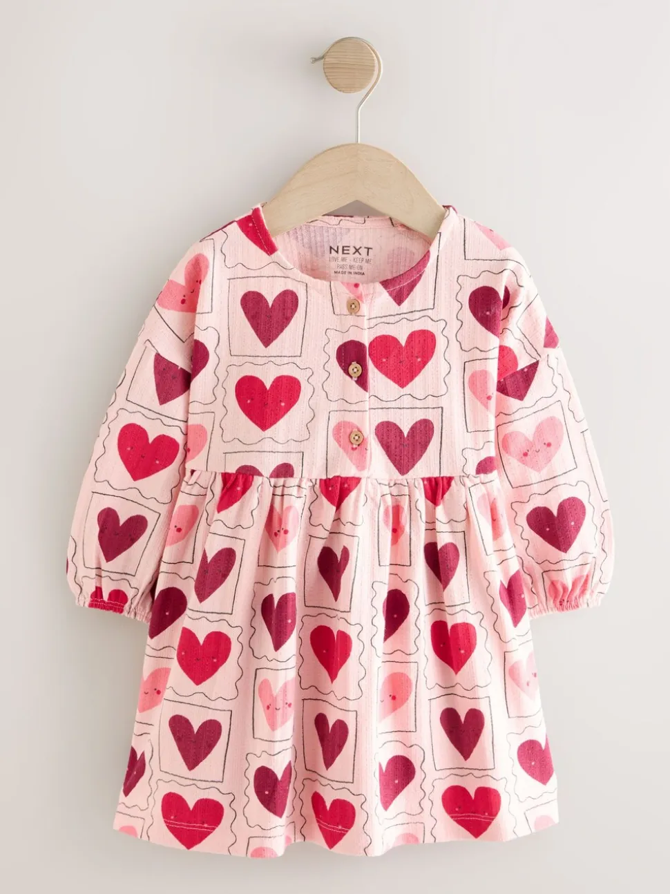 Roze met hartjes - Jersey jurk met lange mouwen (3 mnd-7 jr)