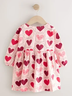 Roze met hartjes - Jersey jurk met lange mouwen (3 mnd-7 jr)