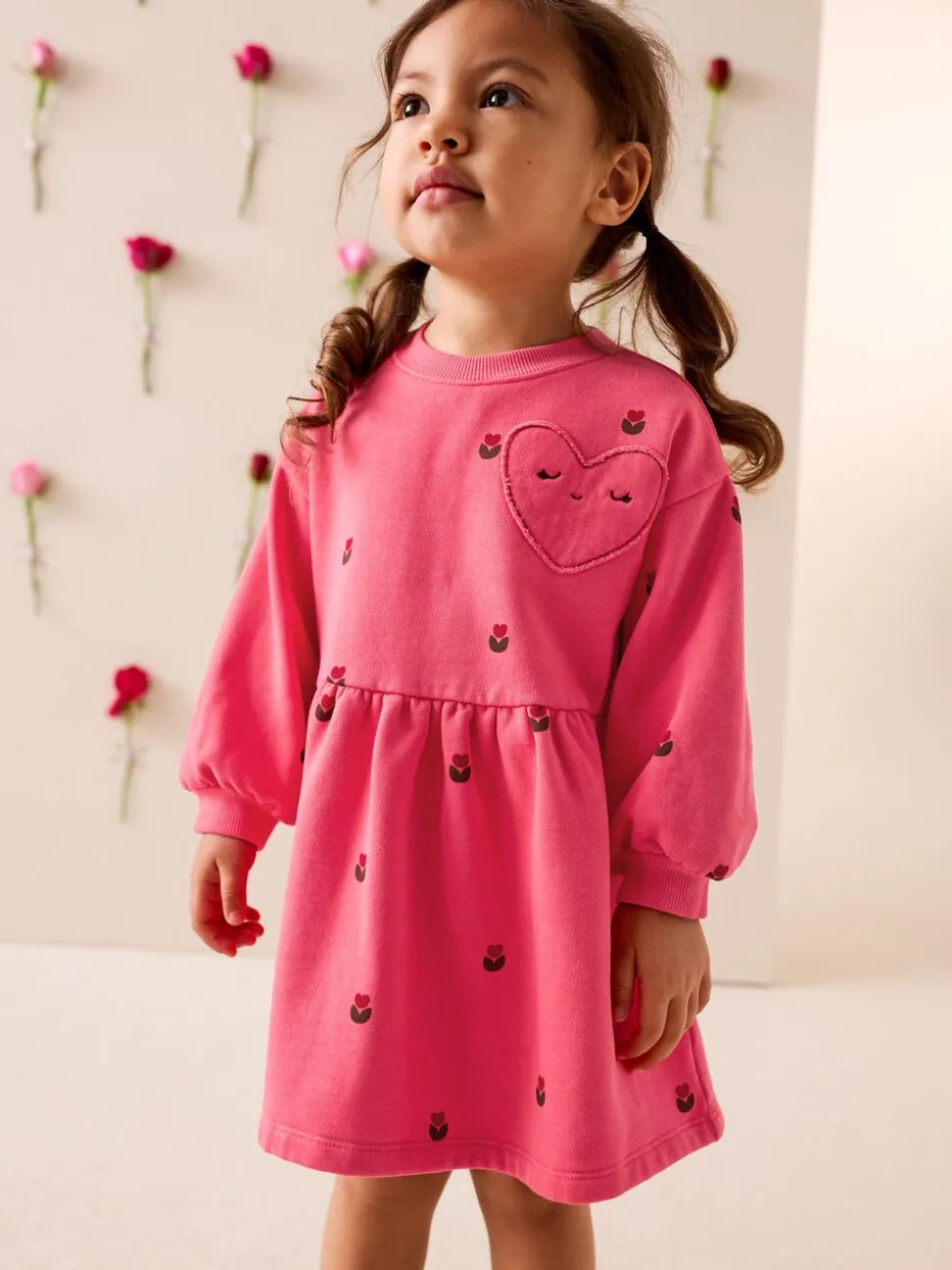 Roze met hartjes - Sweaterjurk (3 mnd-7 jr)