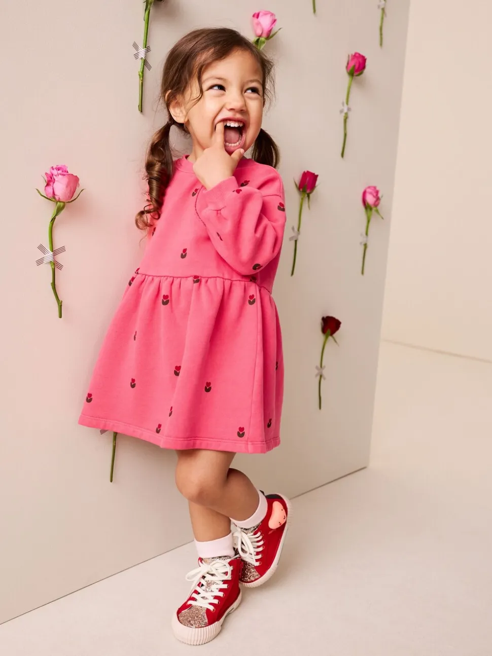 Roze met hartjes - Sweaterjurk (3 mnd-7 jr)