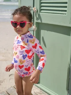 Roze met hartjesprint - Long Sleeve Sunsafe Swim Set (3mths-7yrs)